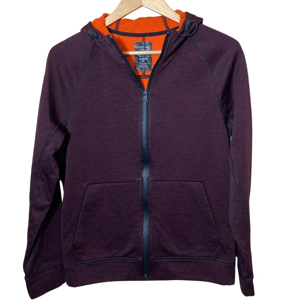American Eagle AE Active Flex Hoodie Mens XS Burgundy Orange Quilted Full Zip